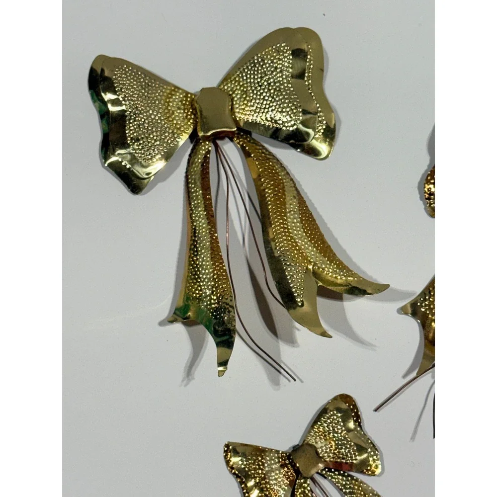 VTG Brass Metal Bows Set of 3 Textured Gold Tone Decorative Floral Accents MCM